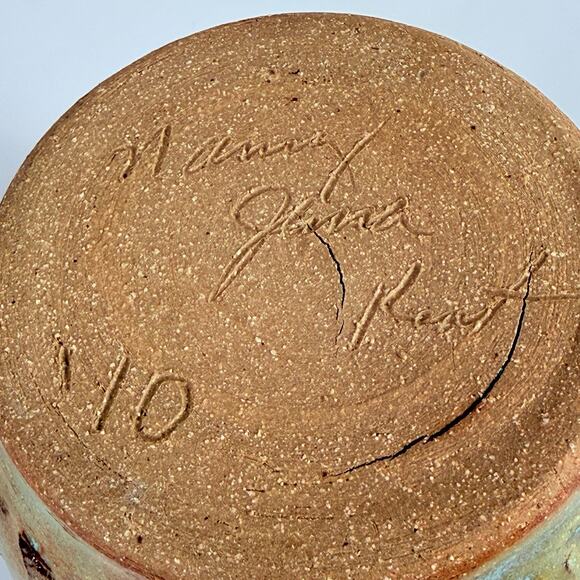 Studio Pottery Mug Signed Nancy Jana Kent JanaWare  Blue Green Drip 14oz - Picture 7 of 9